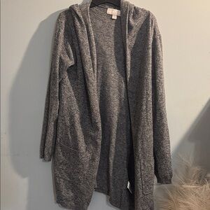 Carolyn Taylor Hooded Open-Front Cardigan - Gray